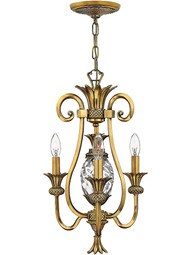 Pineapple Mini Chandelier With 3 Candle Lights in Burnished Brass.